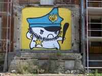 Graffiti Cop One an Fassade von VEB Stern-Radio-Berlin Weißensee